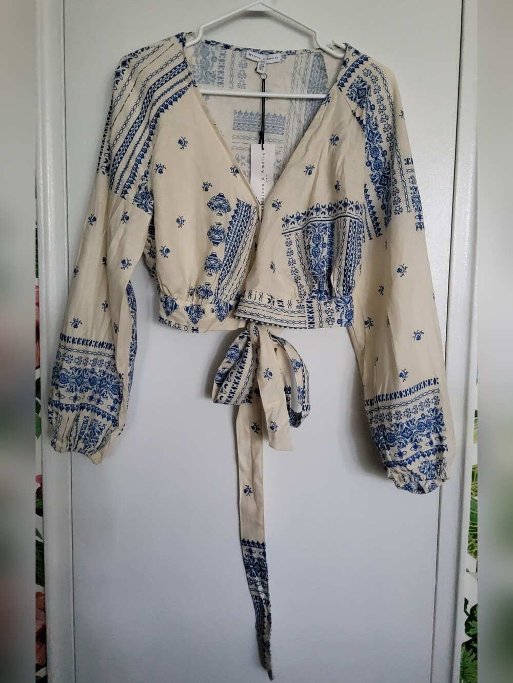 Maison D'Amelie Paris - Cream Blue Printed Wrap Top